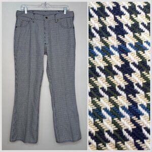Vintage 1970s Blue Houndstooth Jeans, JCPenney Super Denim, 31.5x30.5, Flare Leg
